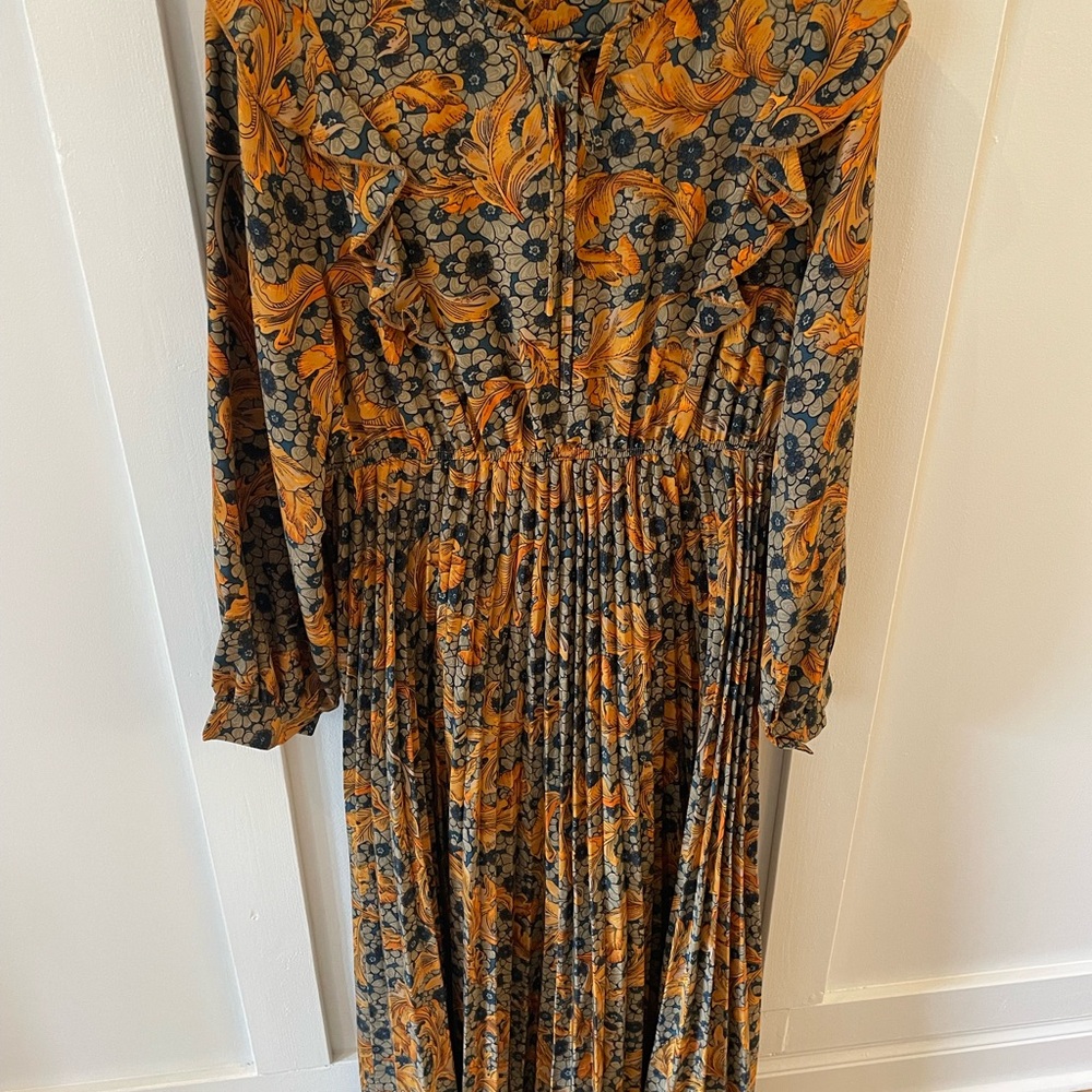 Floral Long Sleeve Dress - Orange and Blue